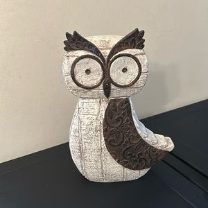 Decorative Owl Statue with Rustic Woodland Details. Dimension 10” H X  7 1/2” W